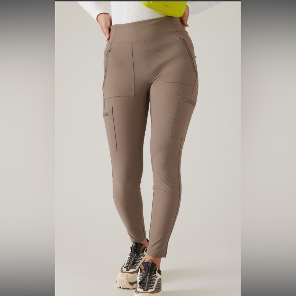 Athleta Taupe Leggings with Zipper Pockets